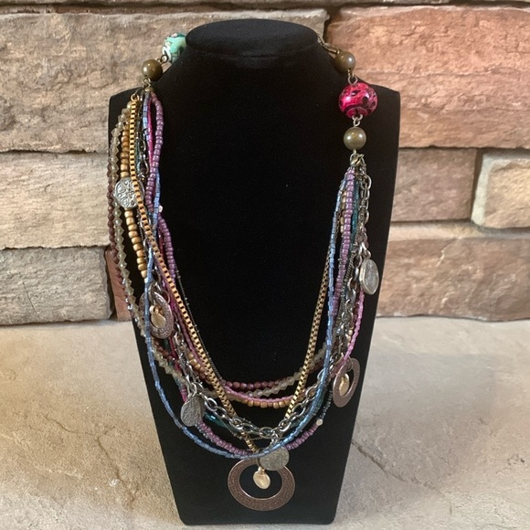 Chico’s mixed metals and beaded boho necklace - Picture 1 of 11